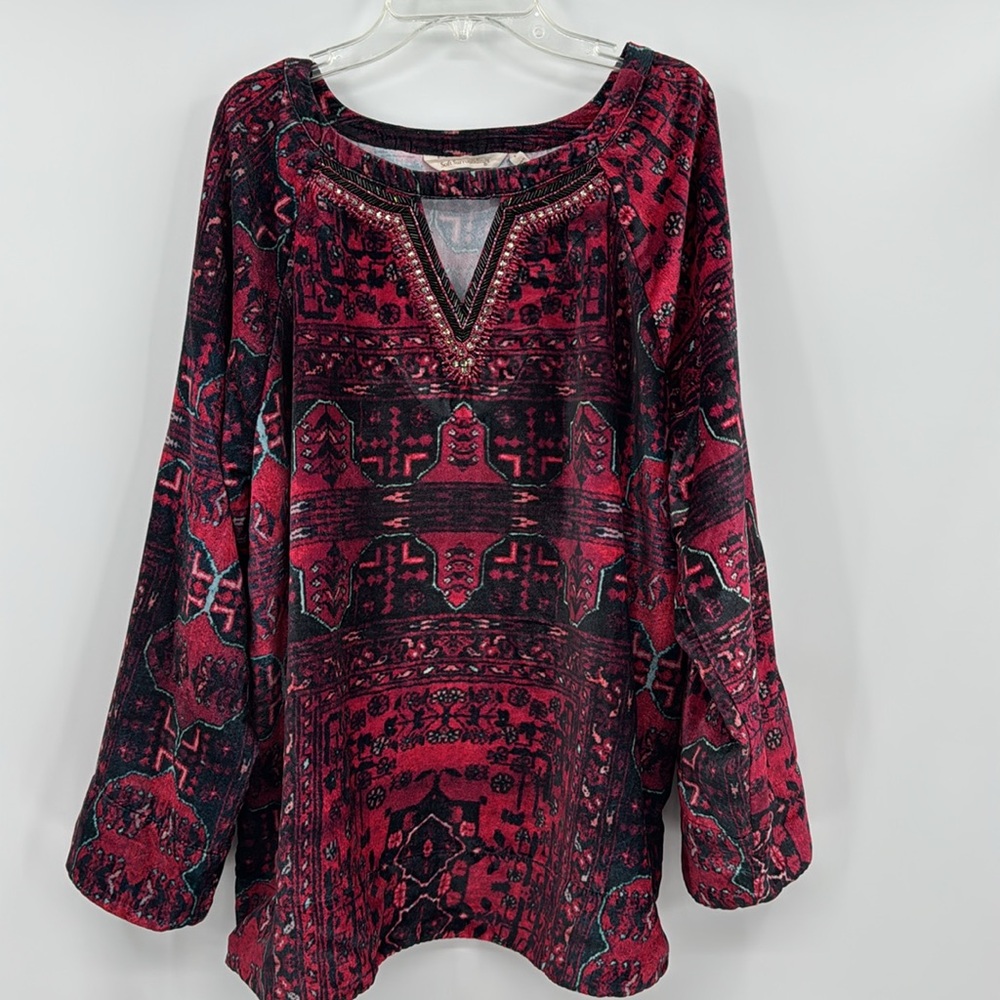 Soft Surroundings Ottoman Velvet Long Sleeve popover top-Size Large